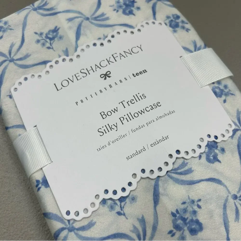 LoveShackFancy x Pottery Barn Blue Floral Trellis Silky Pillowcase Pillow Cover